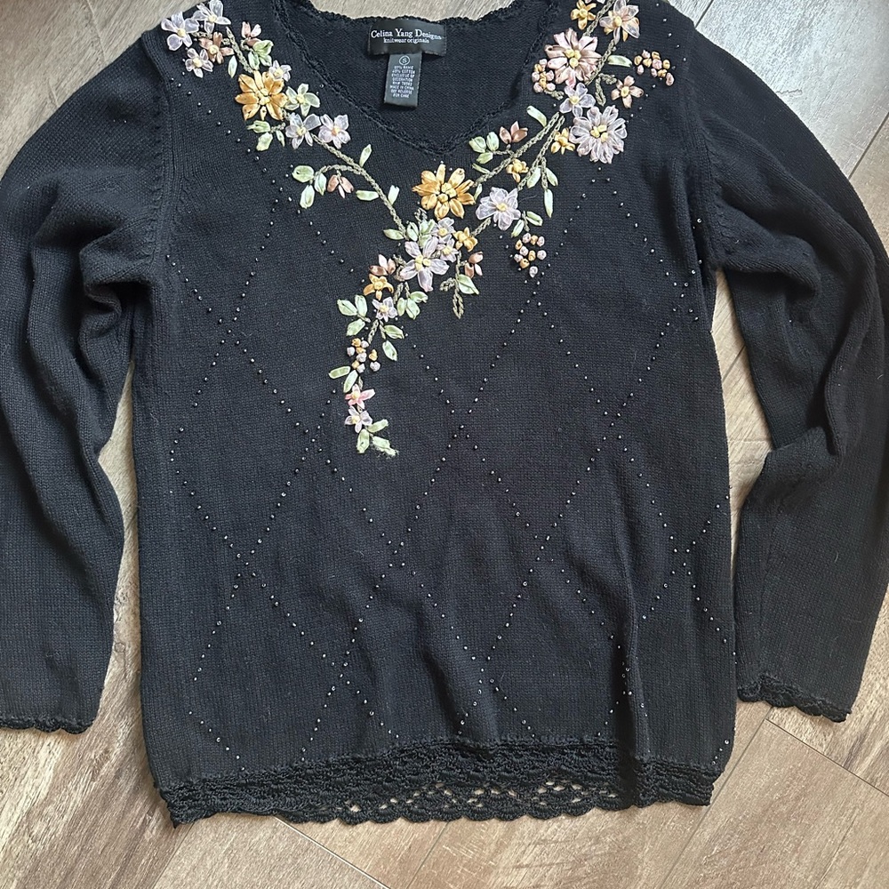 Vintage 90s floral beaded and embroidered sweater